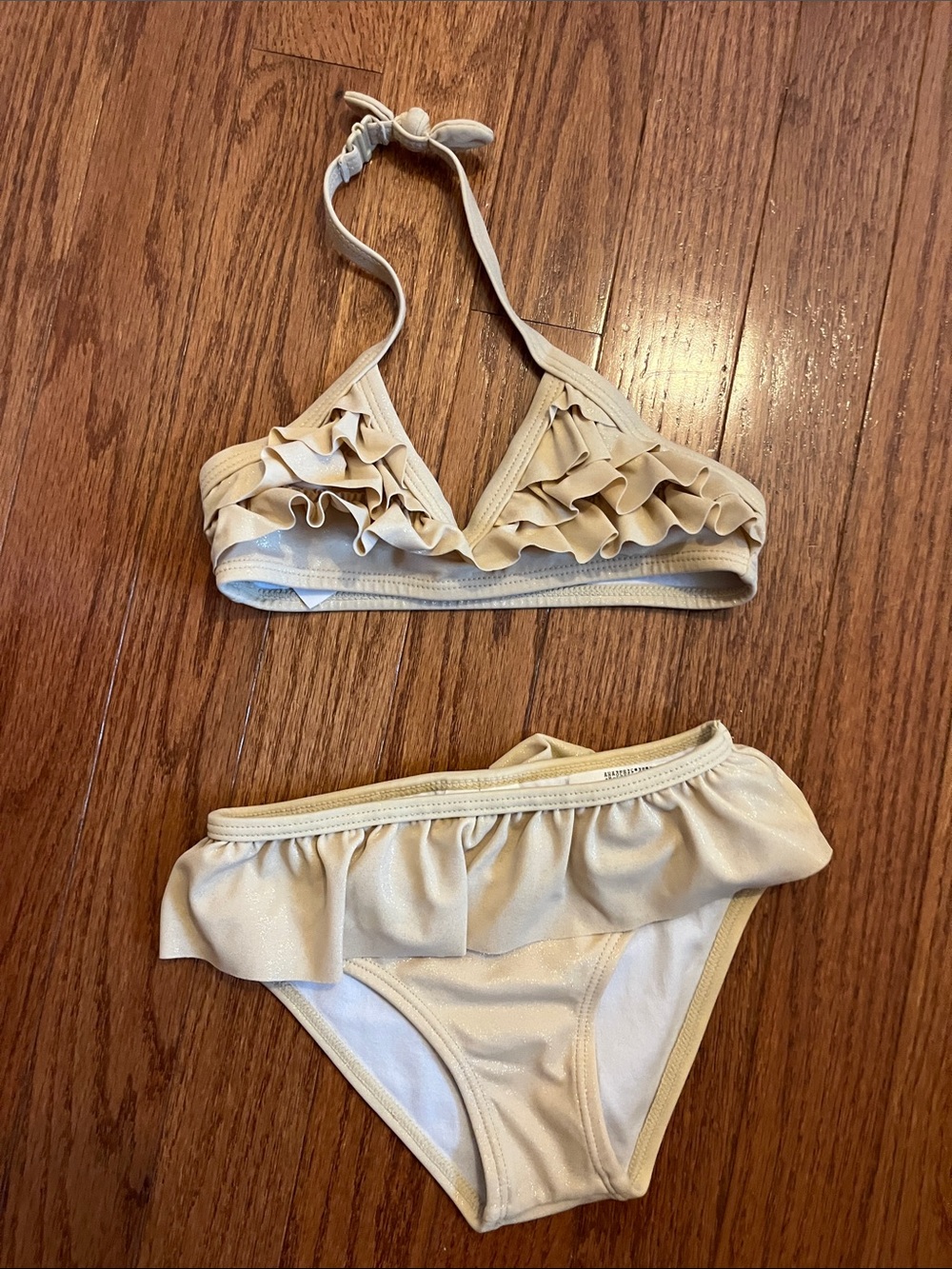 Rachel Zoe x Janie and Jack Girls Ruffle Bikini Set in Champagne Cream Sparkle